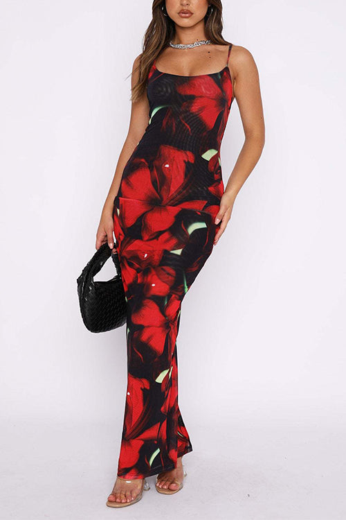 Rosiedress U Neck Hibiscus Print Bodycon Maxi Cami Dress