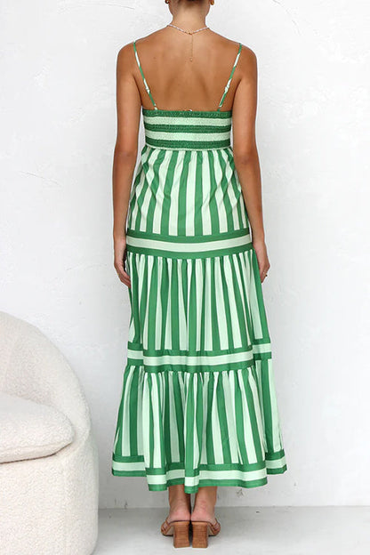 Rosiedress Spaghetti Strap Tiered Color Block Striped Maxi Dress