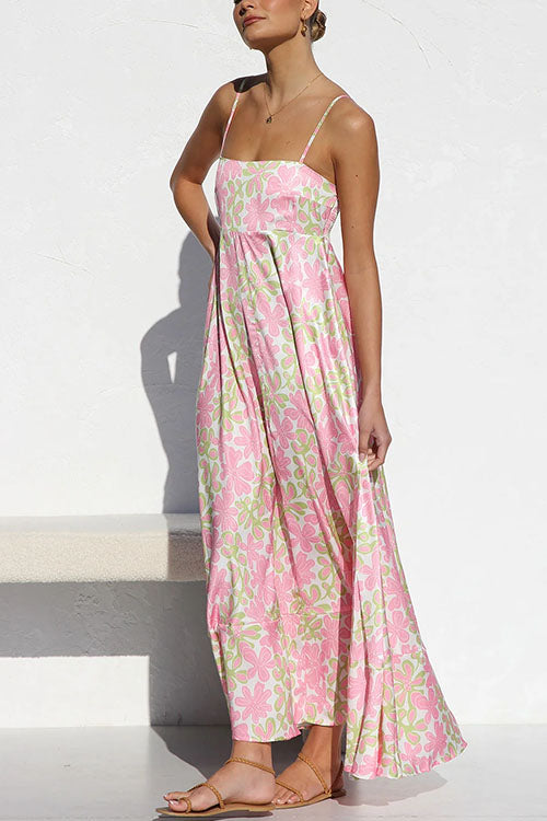 Rosiedress Spaghetti Strap Empire Waist Floral Print Swing Maxi Dress