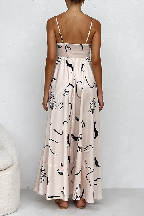 Rosiedress High Waist Graffiti Print Ruffle Swing Maxi Cami Dress