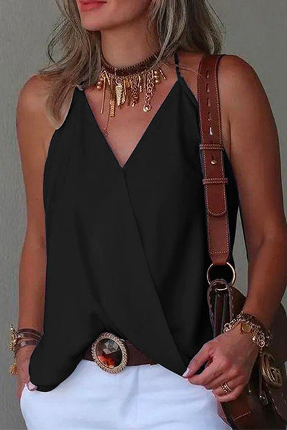 V Neck Solid Summer Cami Top Black