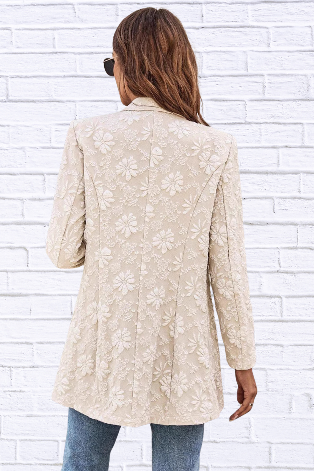 Floral Jacquard One Button Long Sleeve Blazer