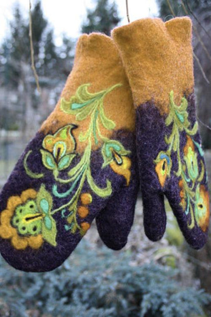 Christmas Gift Embroidery Mittens(5 Colors) Yellow Onesize