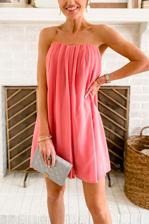 Strapless Tube Pleated Mini Dress Pink