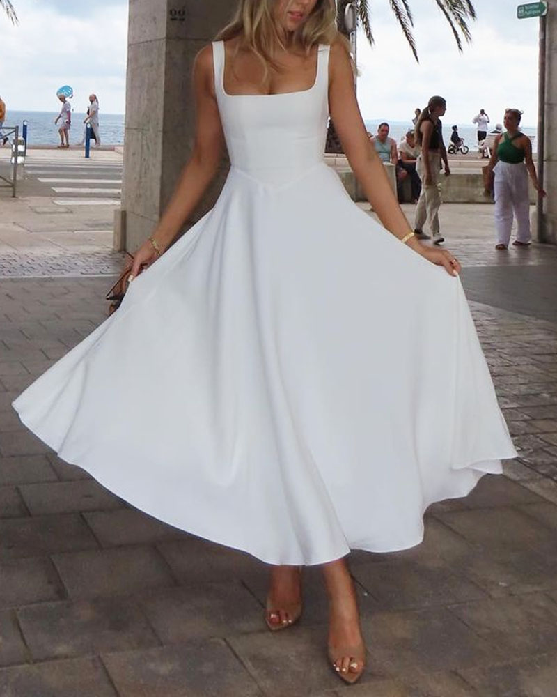 Elegant Solid Color Vest Dress