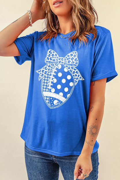 Leopard Bow Polka Dot Football Graphic Game Day T Shirt