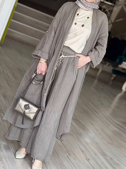 Loose Long Cardigan Wide Leg Pant Suit