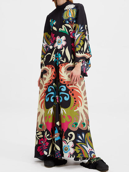 Ethnic Style Printed Stand Collar Dress