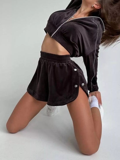 Zip-Up Outerwear and Shorts Set