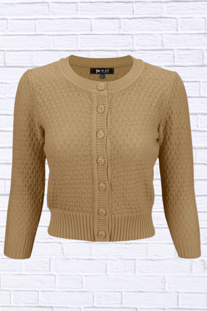 3/4 Sleeve Cute Pattern Cropped Cardigan Sweater