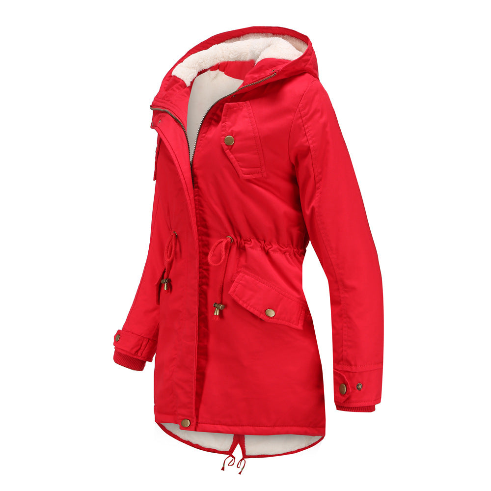 Solid Color Hooded Cotton-Padded Coat