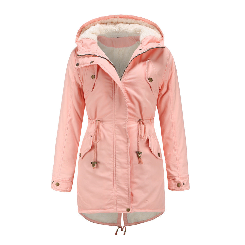 Solid Color Hooded Cotton-Padded Coat