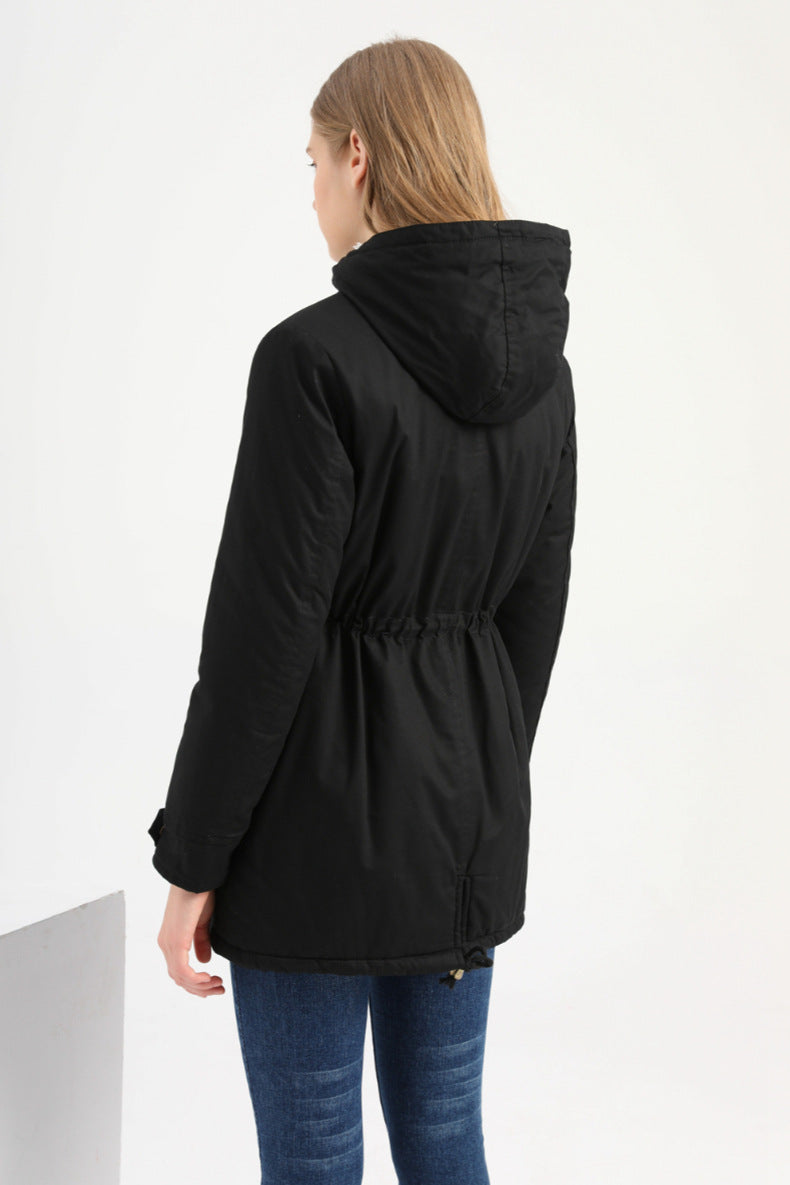 Solid Color Hooded Cotton-Padded Coat
