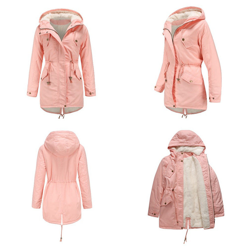 Solid Color Hooded Cotton-Padded Coat