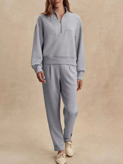 Quarter-Zip Sweatshirt and Wide-Leg Pants Set