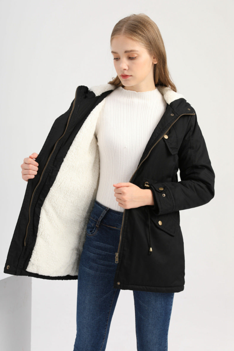 Solid Color Hooded Cotton-Padded Coat