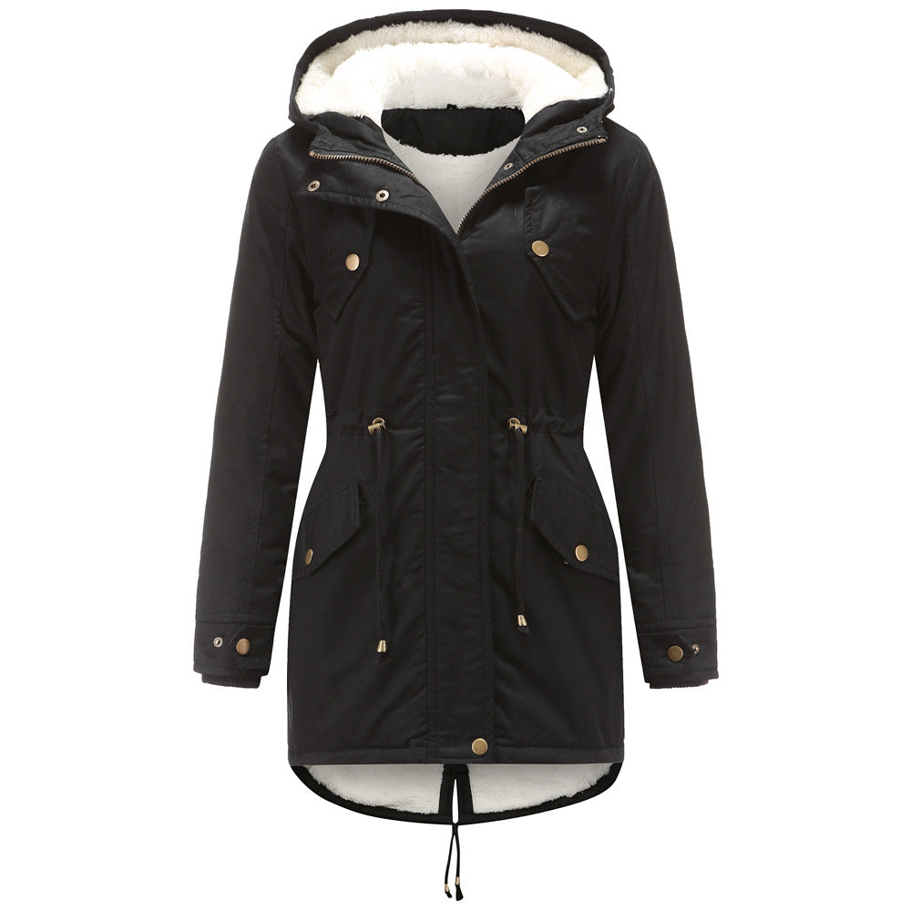 Solid Color Hooded Cotton-Padded Coat