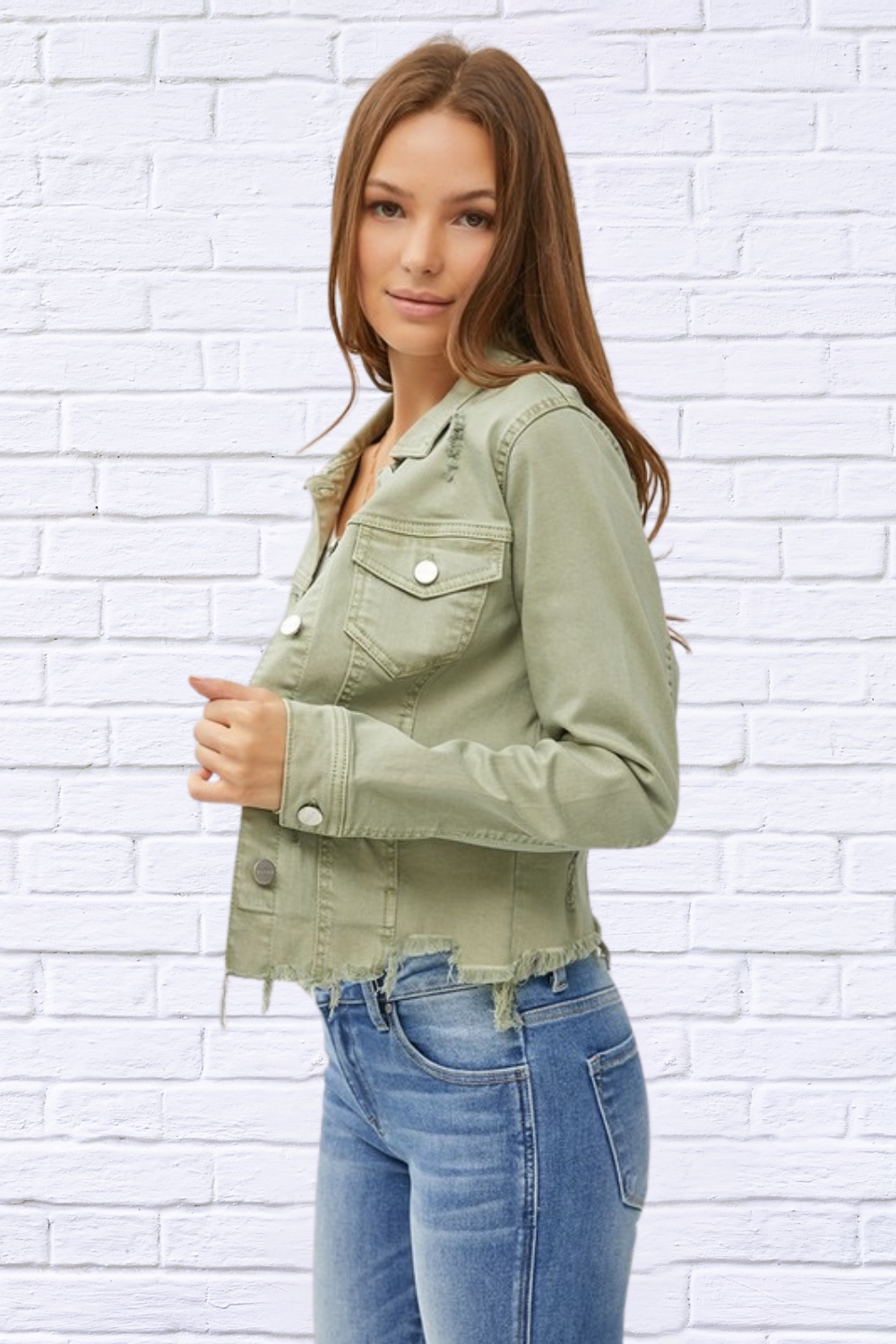 Full Size Raw Hem Button Up Cropped Denim Jacket Plus Size