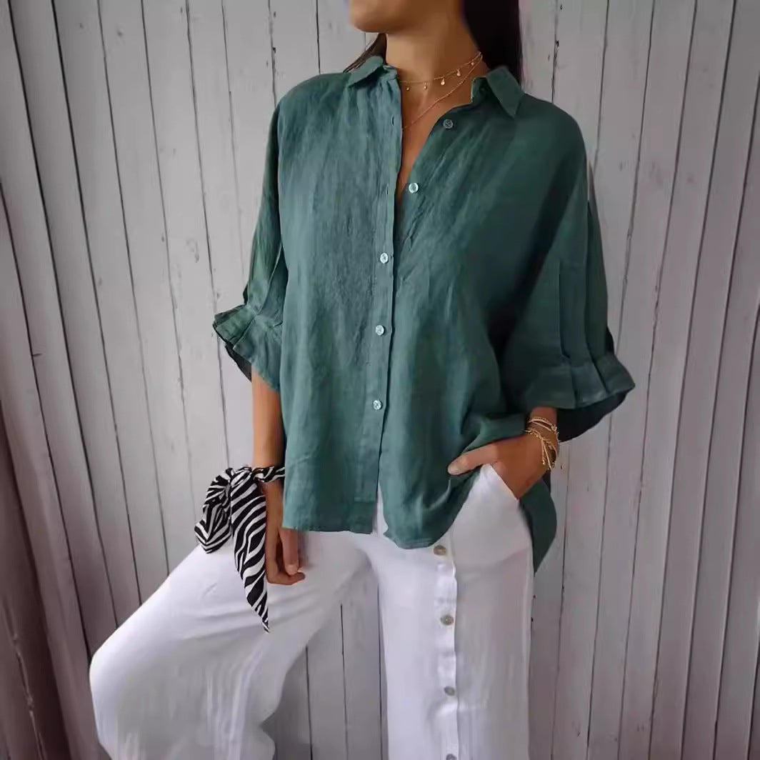 Casual Cotton Linen Back Lace-Up Shirt