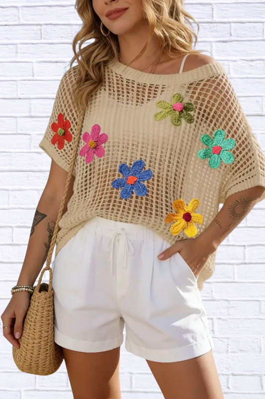 Hollow Out Flower Top | Chic Boutique Knit Top for Women