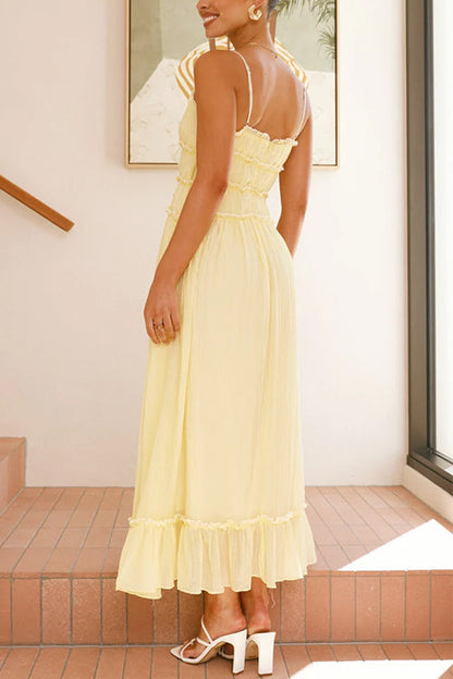 Spaghetti Strap Frill Trim Tie Bow Maxi Dress