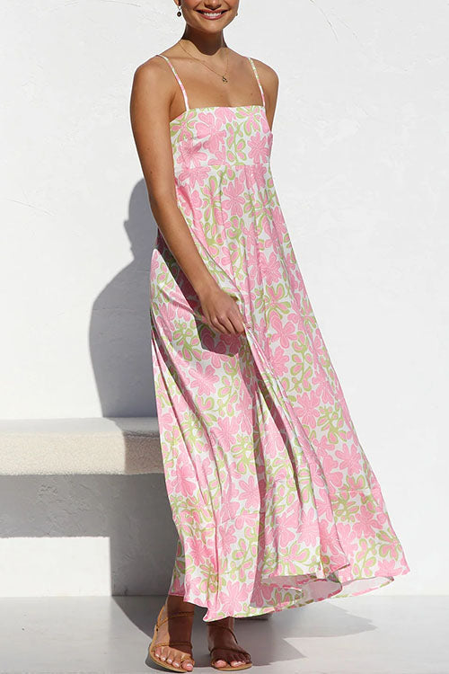 Rosiedress Spaghetti Strap Empire Waist Floral Print Swing Maxi Dress