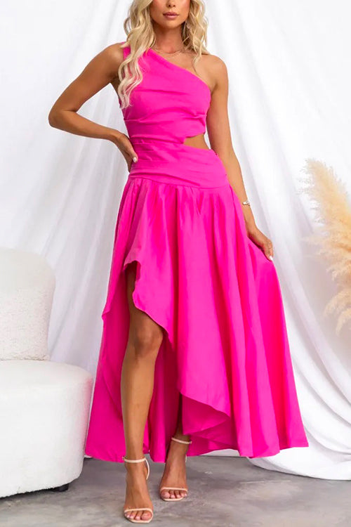 One Shoulder Cut Out High Low Hem Maxi Swing Dress