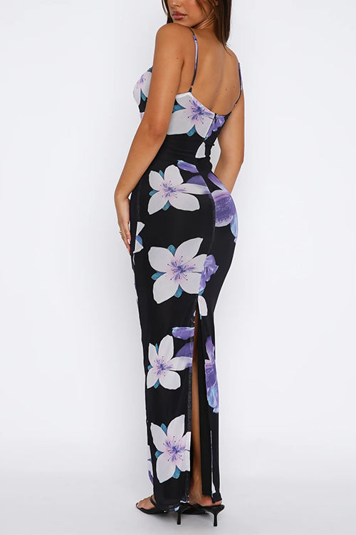 Rosiedress V Neck Spaghetti Strap Back Slit Floral Maxi Dress