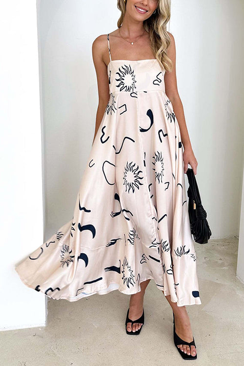 Rosiedress High Waist Graffiti Print Ruffle Swing Maxi Cami Dress