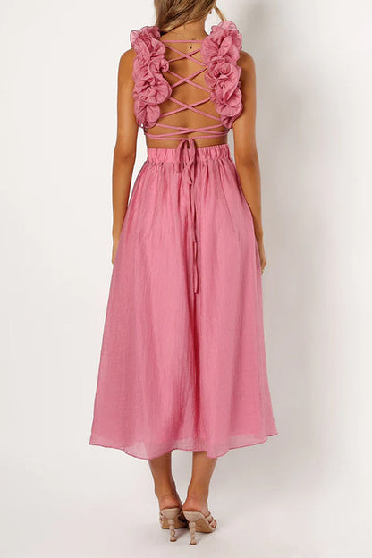 Rosiedress Back Lace-up Ruffle Trim Sleeveless Maxi Dress