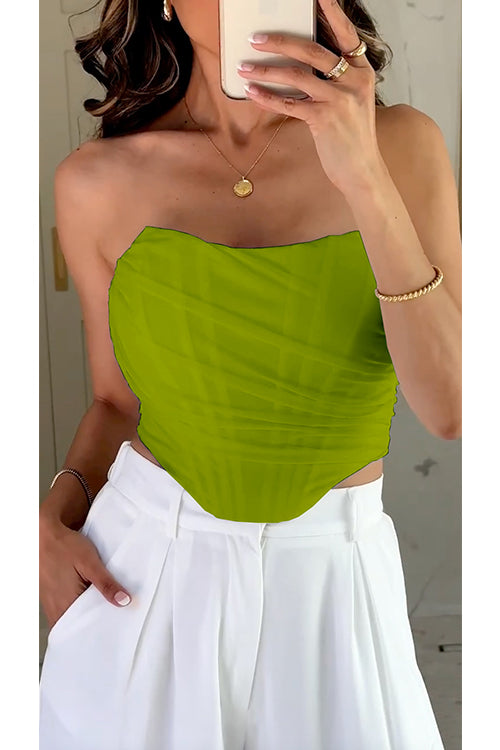 Strapless Off Shoulder Mesh Corset Top Green