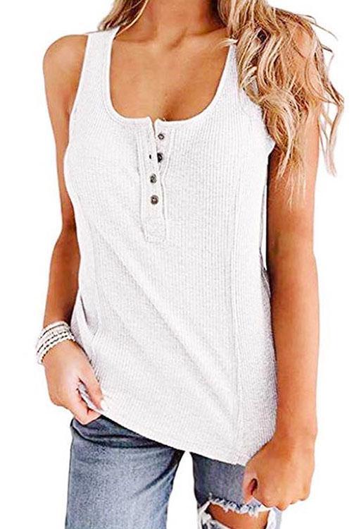 Rosiedress Buttons Sleeveless Stretchy Top White