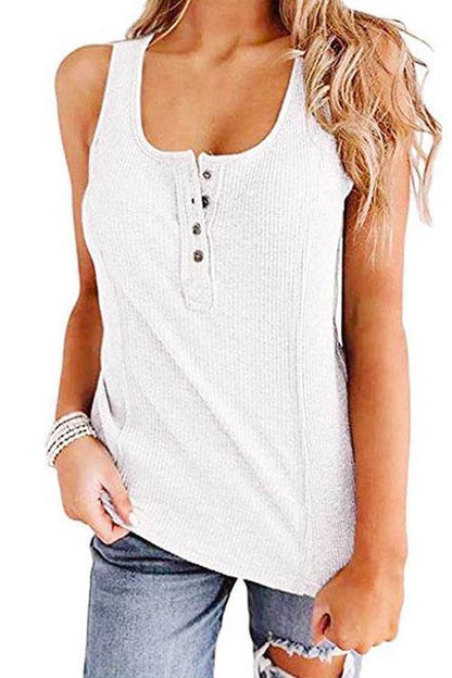 Buttons Sleeveless Stretchy Top White