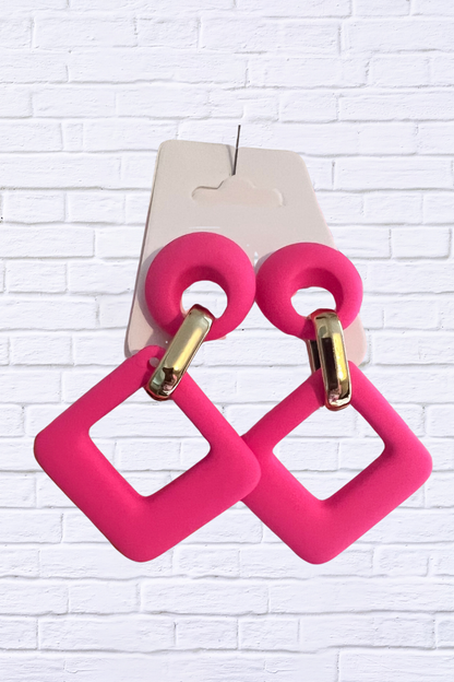Hot Pink Geometric Drop Earrings