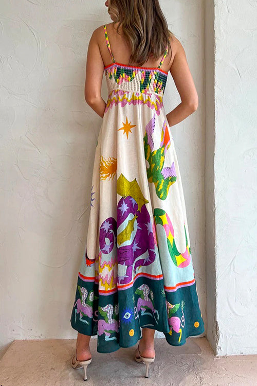 Rosiedress High Waist Cartoon Printed Swing Maxi Cami Dress