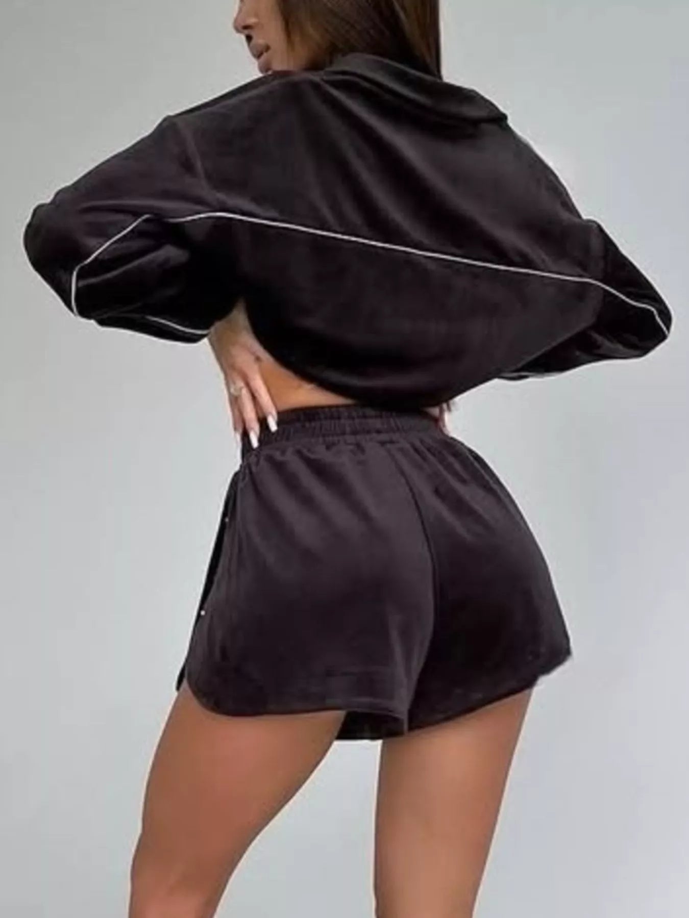 Zip-Up Outerwear and Shorts Set