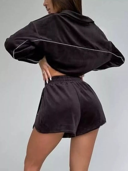 Zip-Up Outerwear and Shorts Set