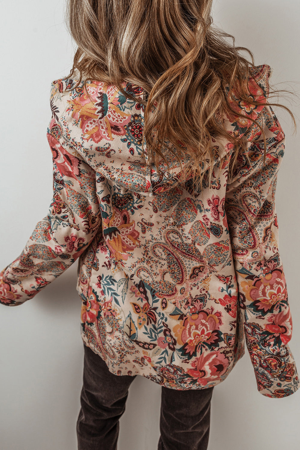 Blue Zone Planet | Beige Vintage Paisley Floral Printed Sherpa Lined Hooded Jacket