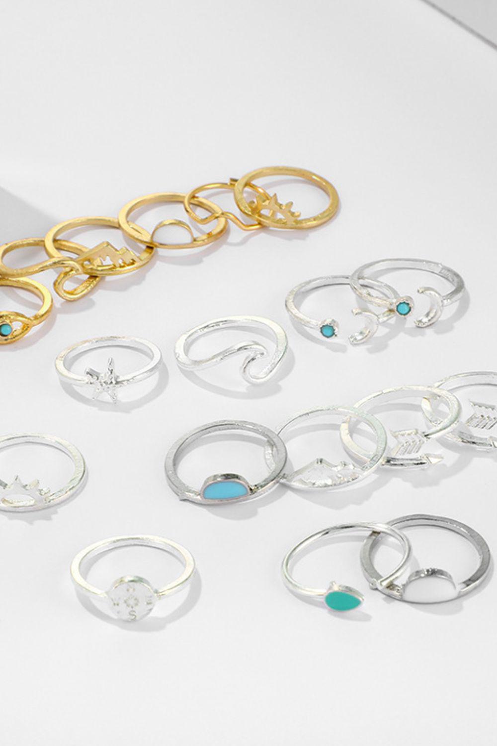 Blue Zone Planet | 19-Piece Zinc Alloy Ring Set