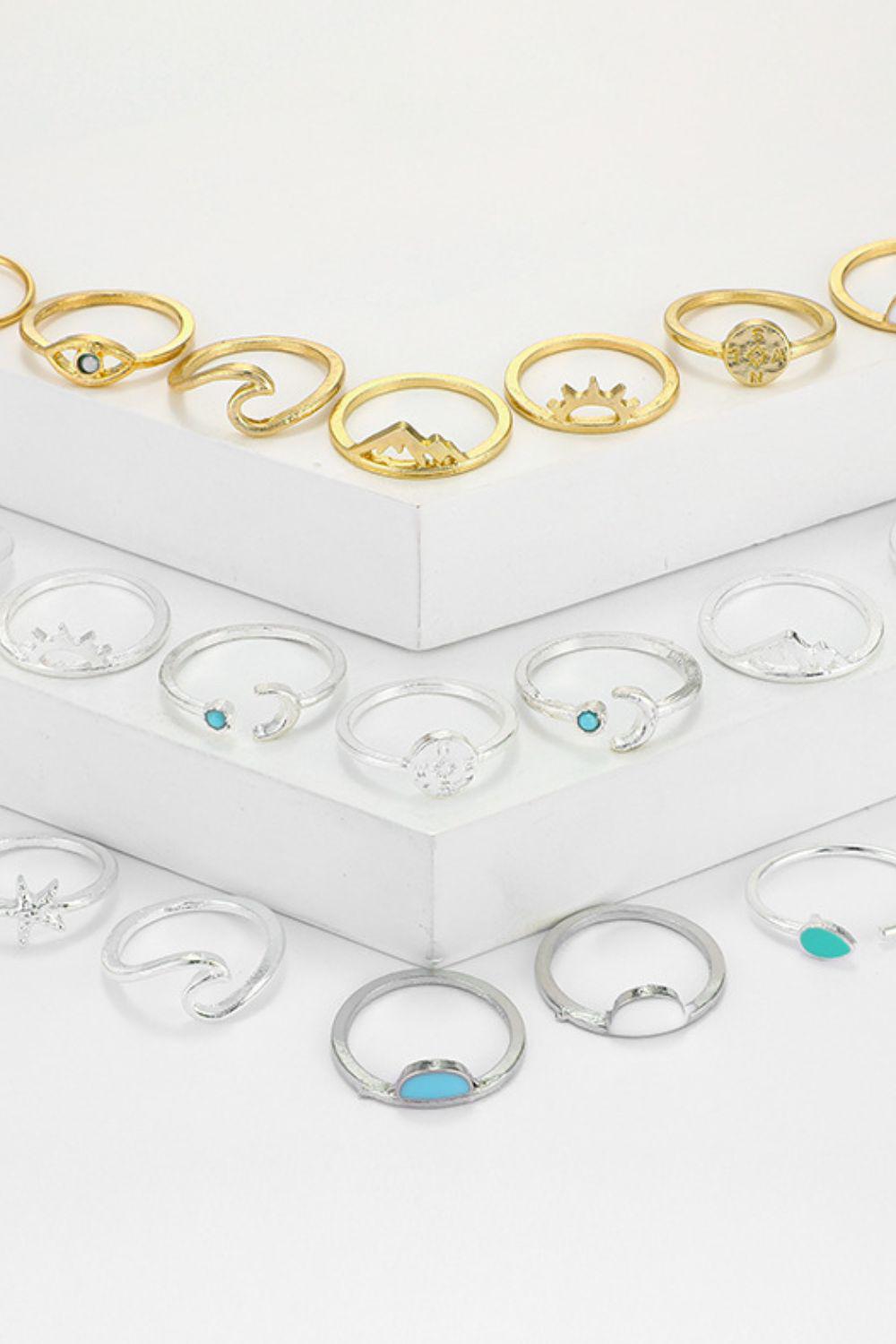 Blue Zone Planet | 19-Piece Zinc Alloy Ring Set