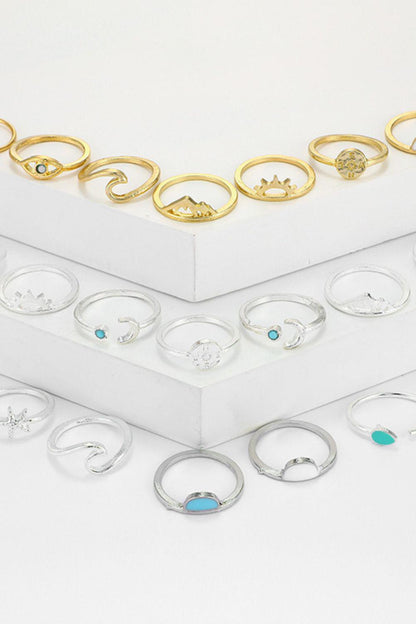 Blue Zone Planet | 19-Piece Zinc Alloy Ring Set