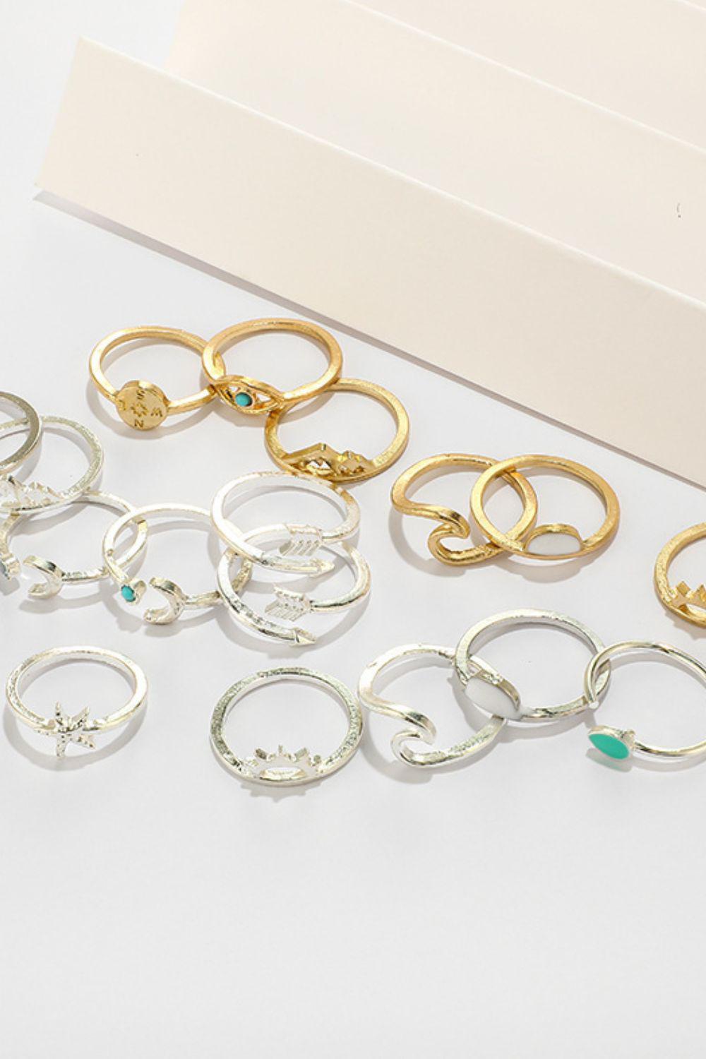 Blue Zone Planet | 19-Piece Zinc Alloy Ring Set