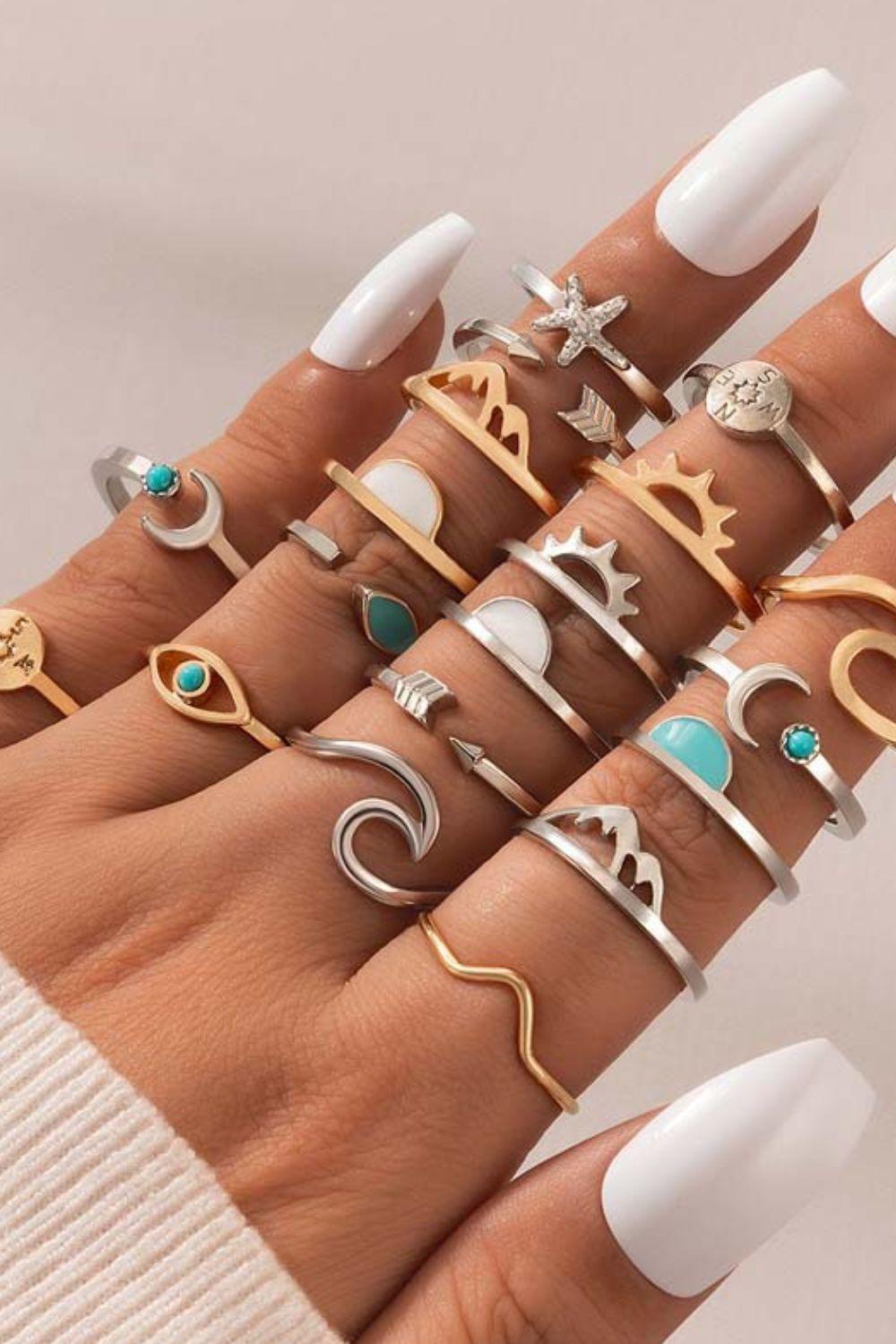 Blue Zone Planet | 19-Piece Zinc Alloy Ring Set
