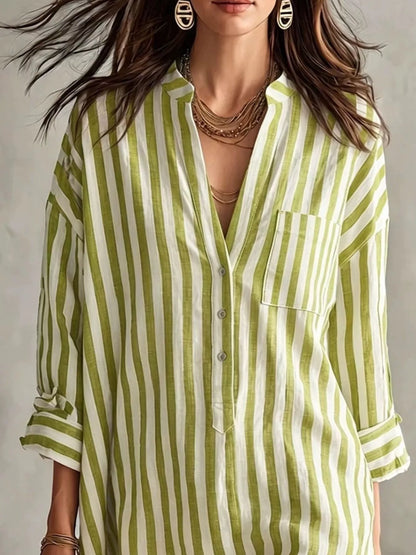 Full Size Striped 3/4 Sleeve Shirt Dress Plus Size