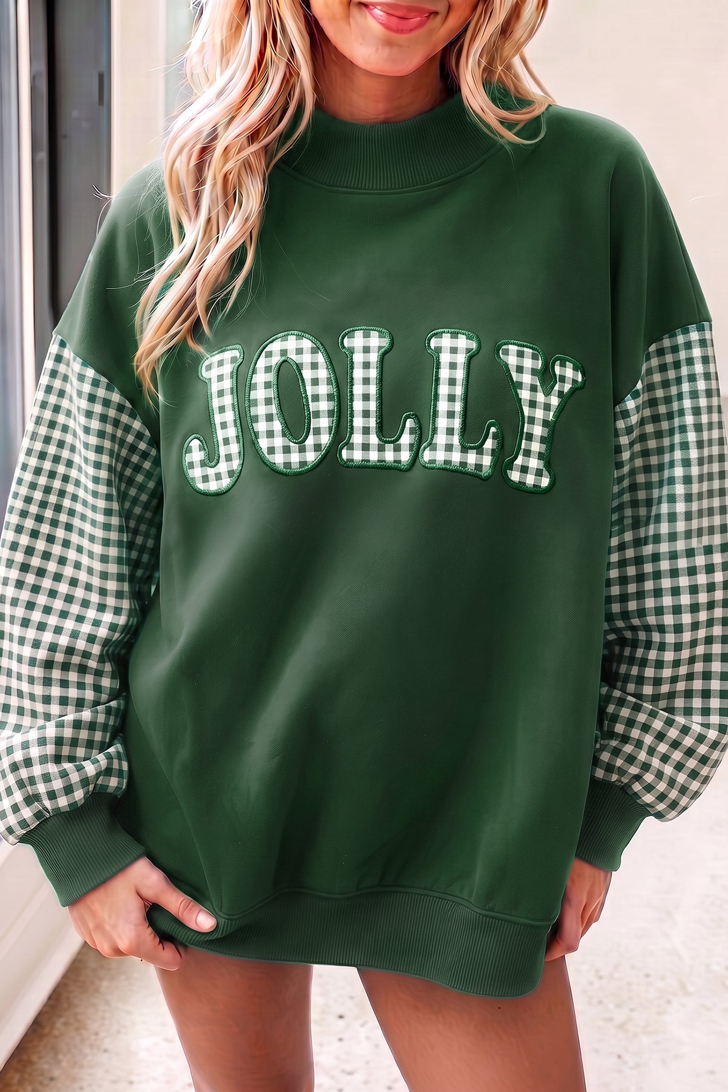 Carrot Gingham Plaid Oversized Pullover Sweatshirt