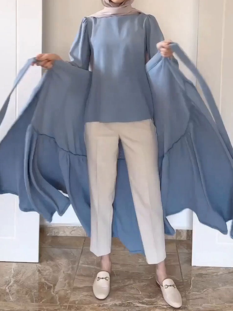 Puffy Sleeves Wrap Desgin Two Pieces Suit