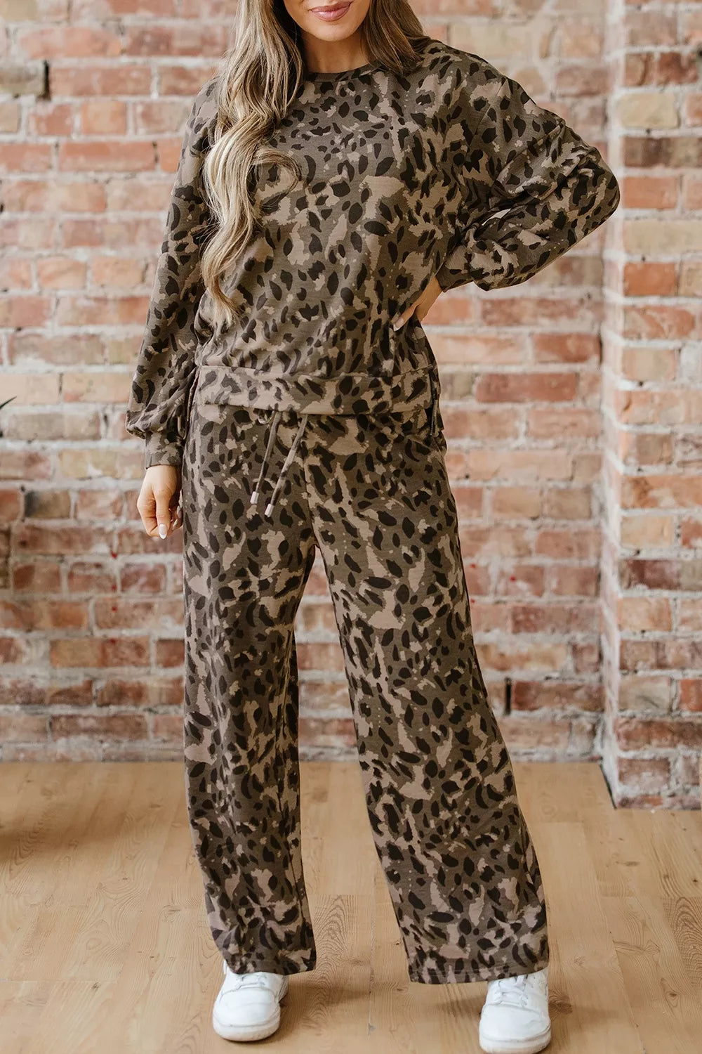 Leopard Print Long Sleeve Top and Pants Set