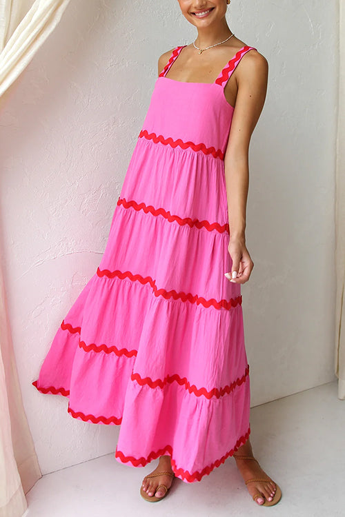 Rosiedress Ric Rac Ruffle Tiered Cami Maxi Holiday Dress HotPink