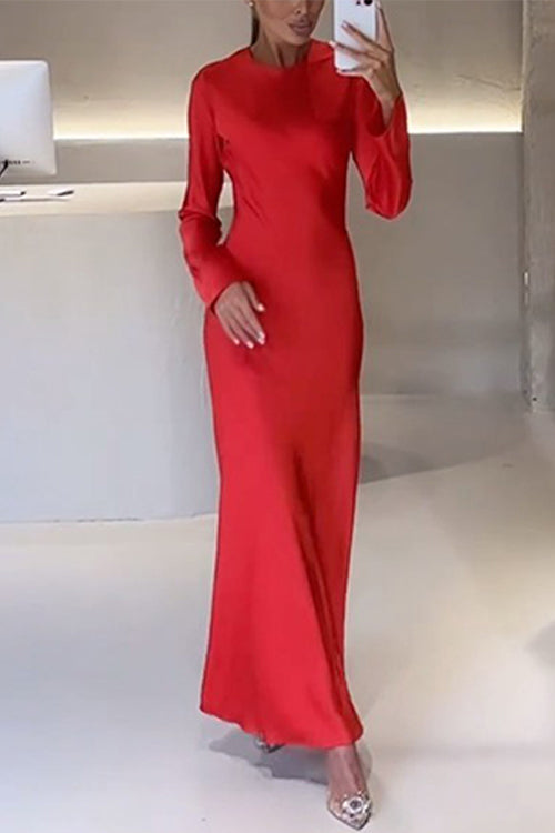 Rosiedress Round Neck Long Sleeves Satin Maxi Party Dress