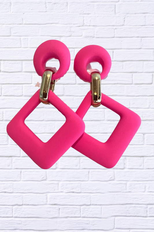 Hot Pink Geometric Drop Earrings